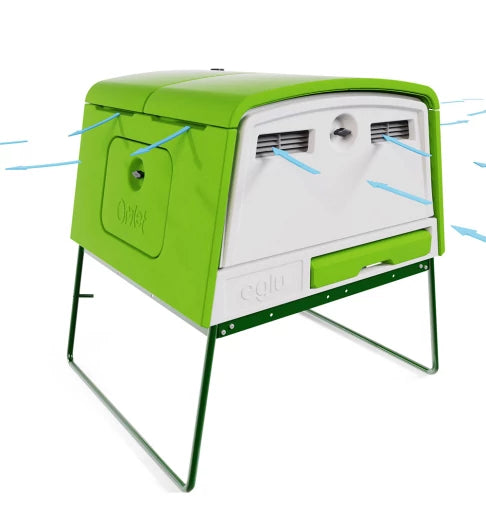 Ventilation in plastic chicken coop stops drafts and circulates fresh air