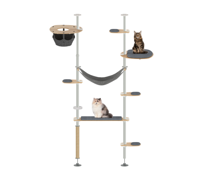 Cat tree with multiple levels and a hammock